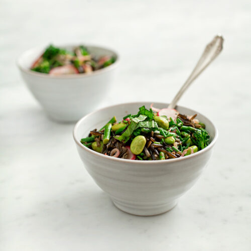 black rice and spring vegetables
