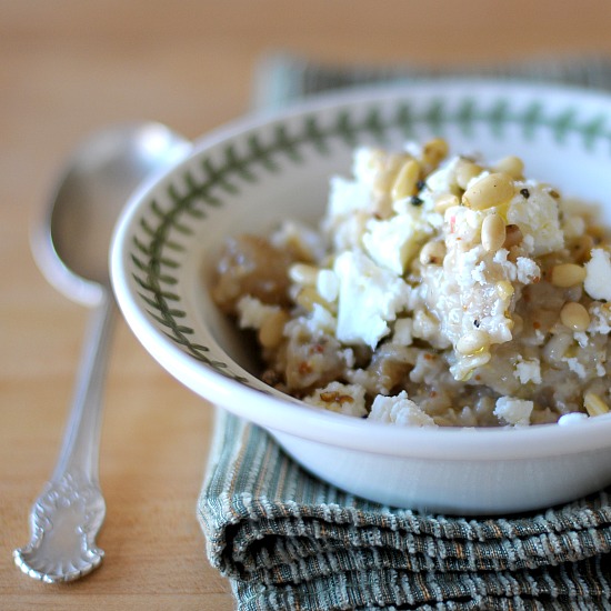 Oatmeal with Figs, Pine Nuts, and Feta